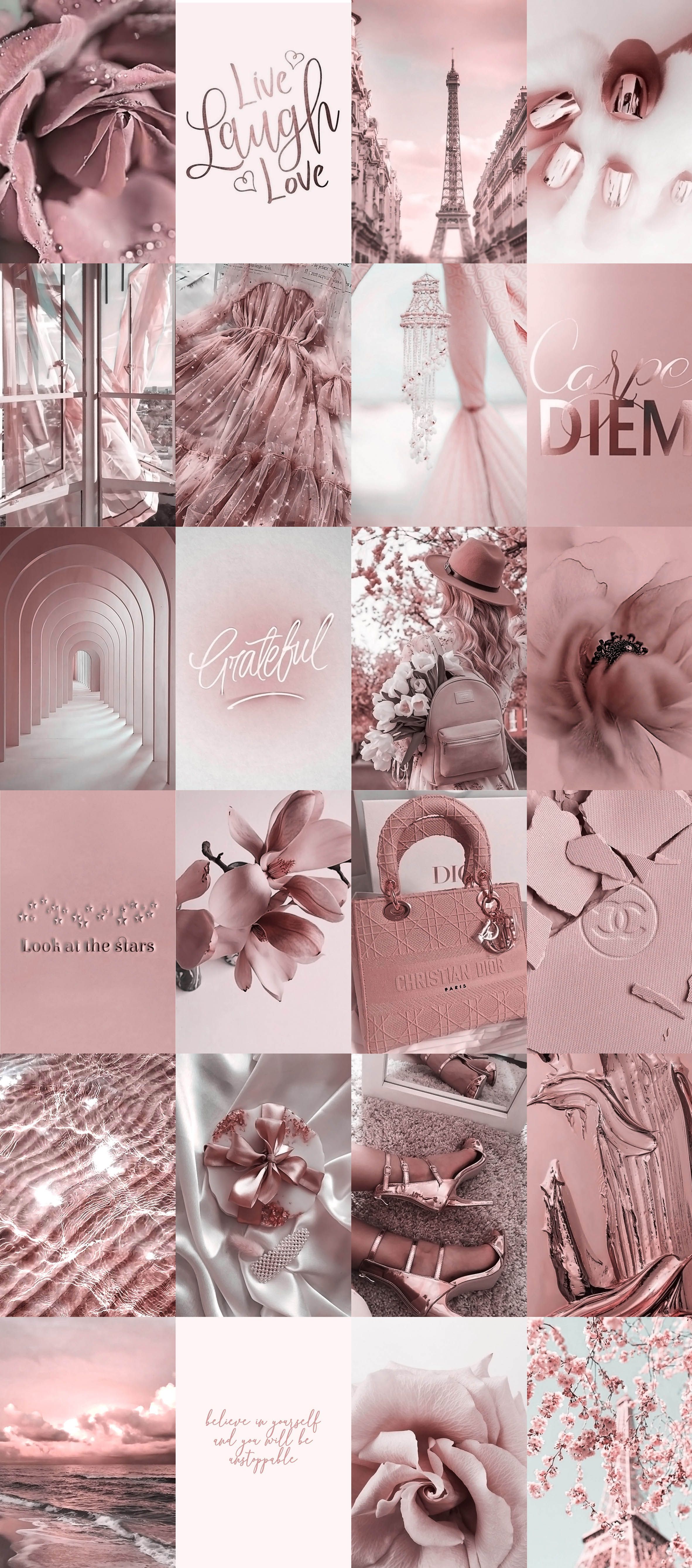 Rose Gold Pink Wall Collage Kit Aesthetic 1 Dusty Pink Blush UK. Rose gold wallpaper iphone, Rose gold aesthetic, Rose gold wallpaper