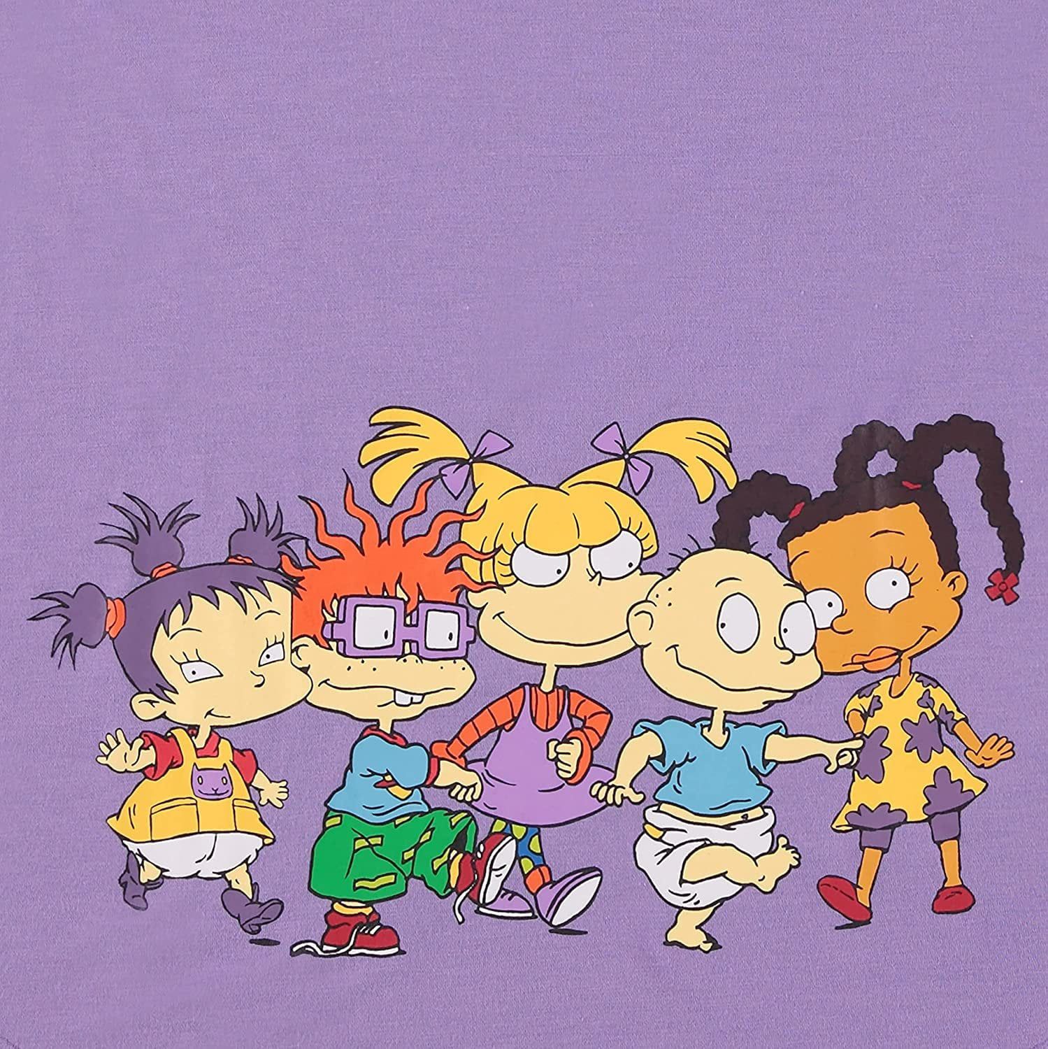 Nickelodeon Womens 90's Shirt, Rugrats Cast Curved Hem Tee Purple