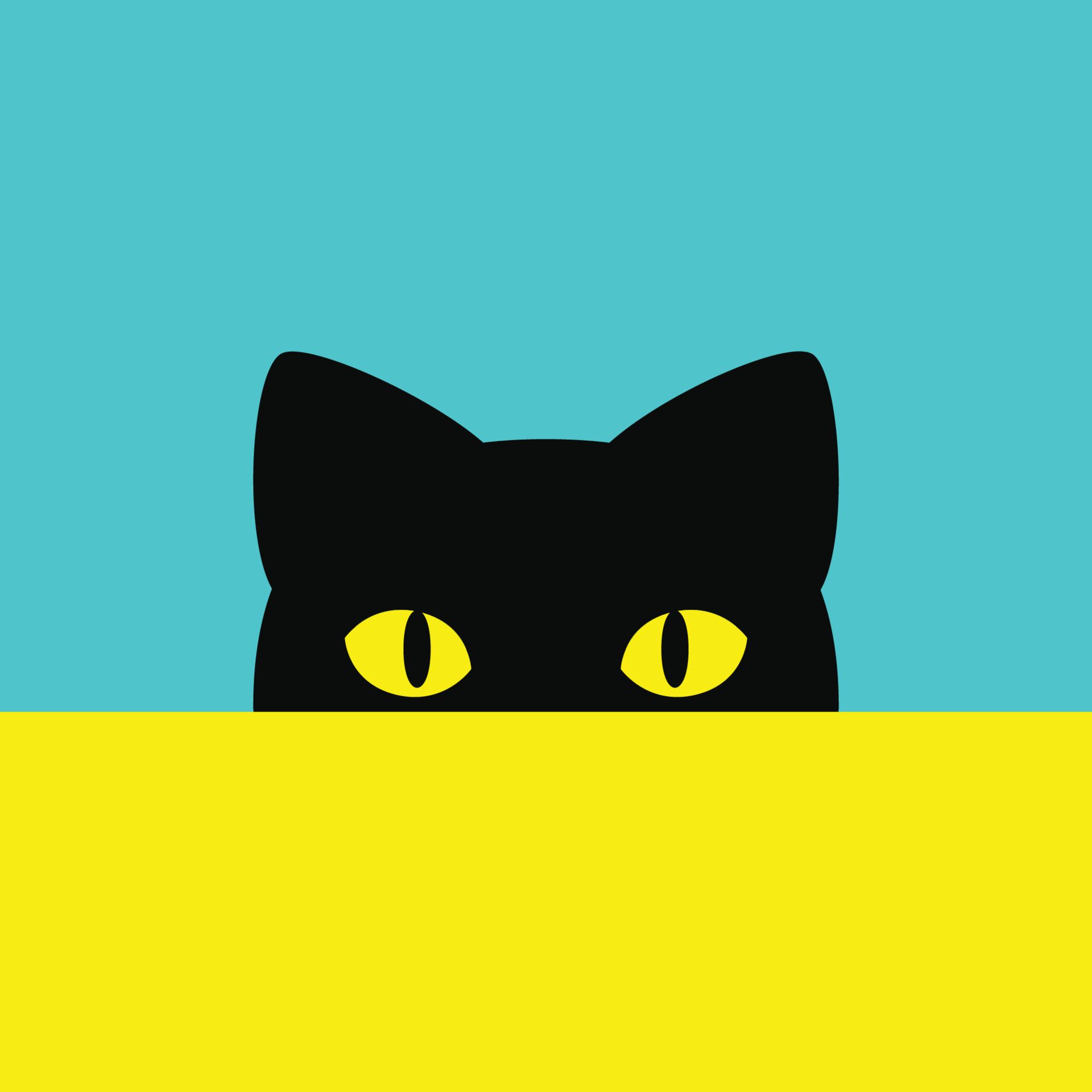 A black cat with yellow eyes peeking out from behind something - Cat