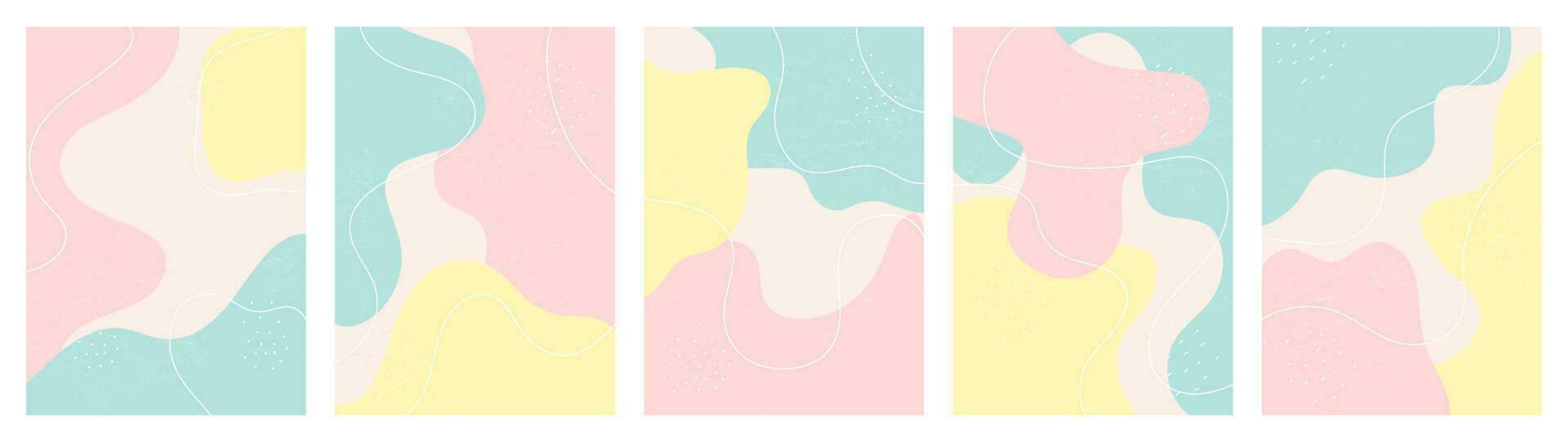 Set Of Abstract Background. Hand Drawn Various Shapes And Doodles. Modern Trendy Vector Illustration. Each Background Is Isolated. Pastel Shades