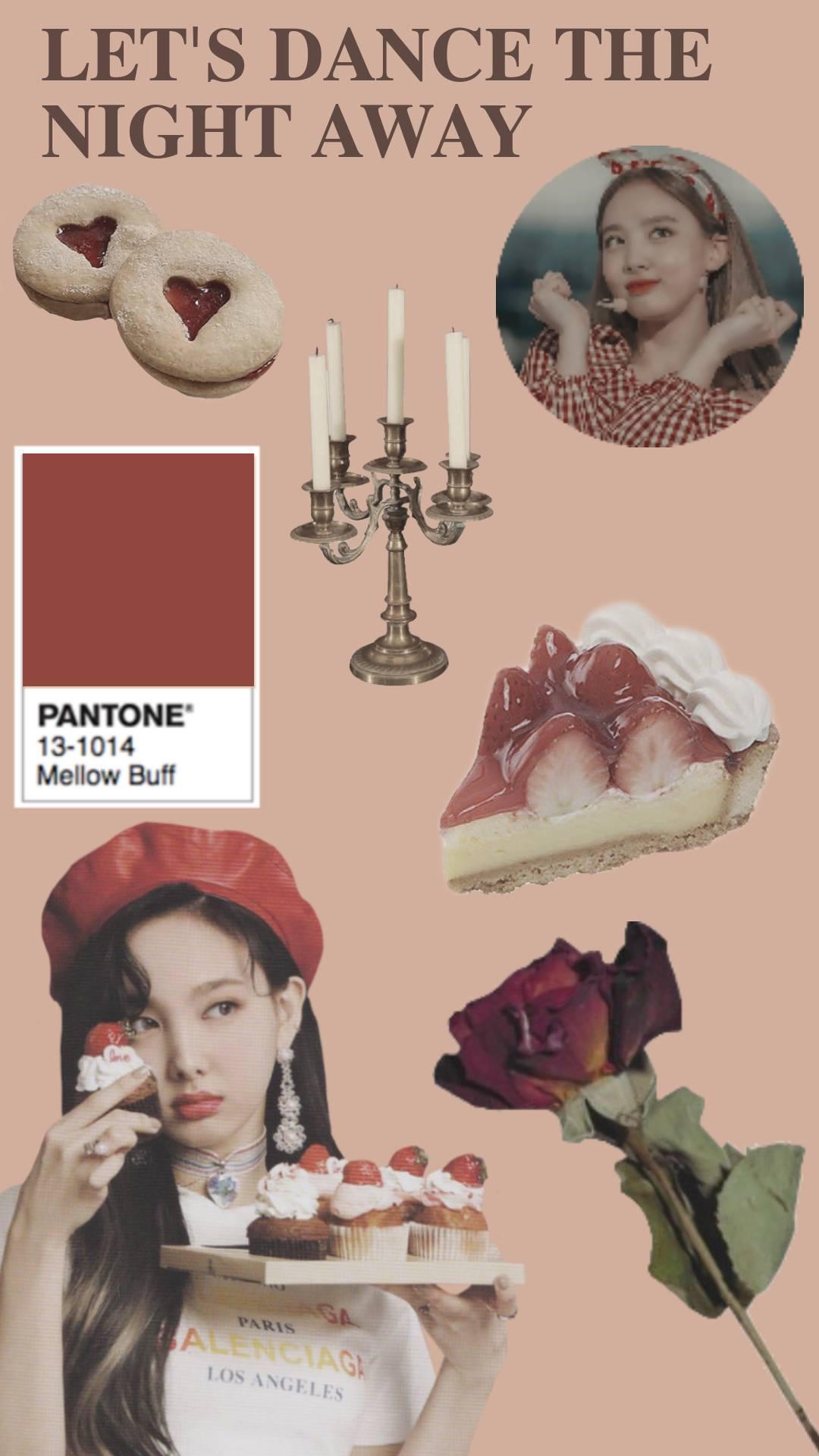 Aesthetic pastel red wallpaper with Lisa from Blackpink and some food. - Crimson