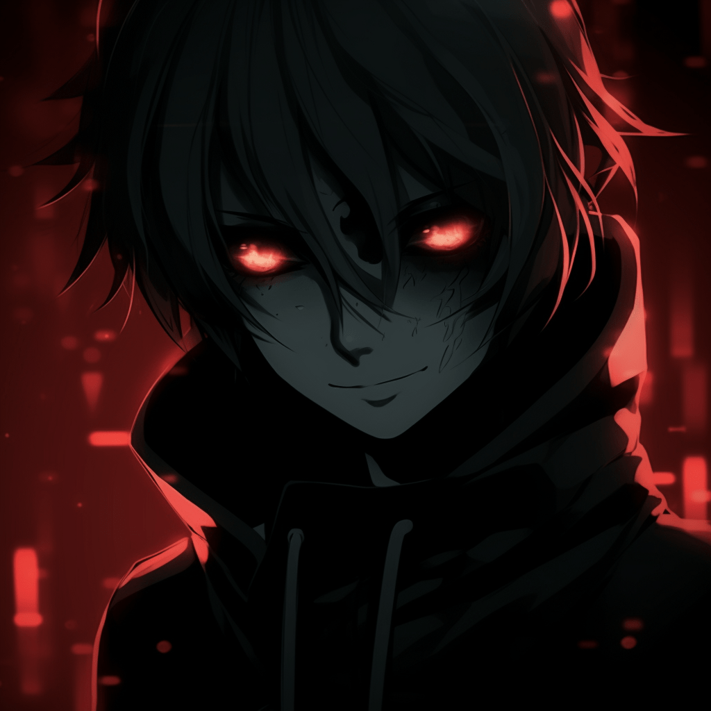 An anime character with glowing red eyes - Crimson