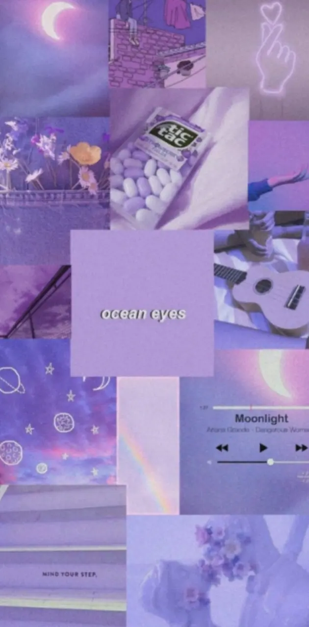 Purple aesthetic collage with words ocean eyes - Pastel purple