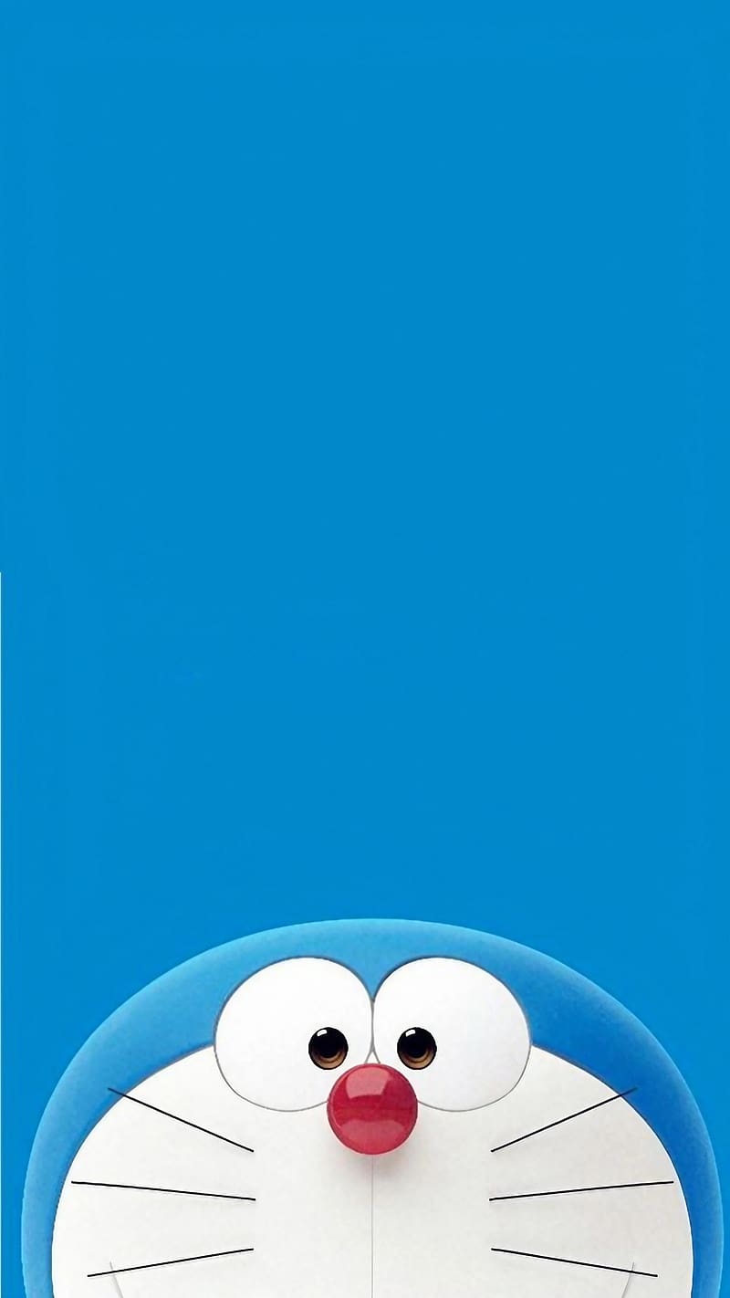 Doraemon New, Half Face, Blue Background, animated, cartoon, HD phone wallpaper