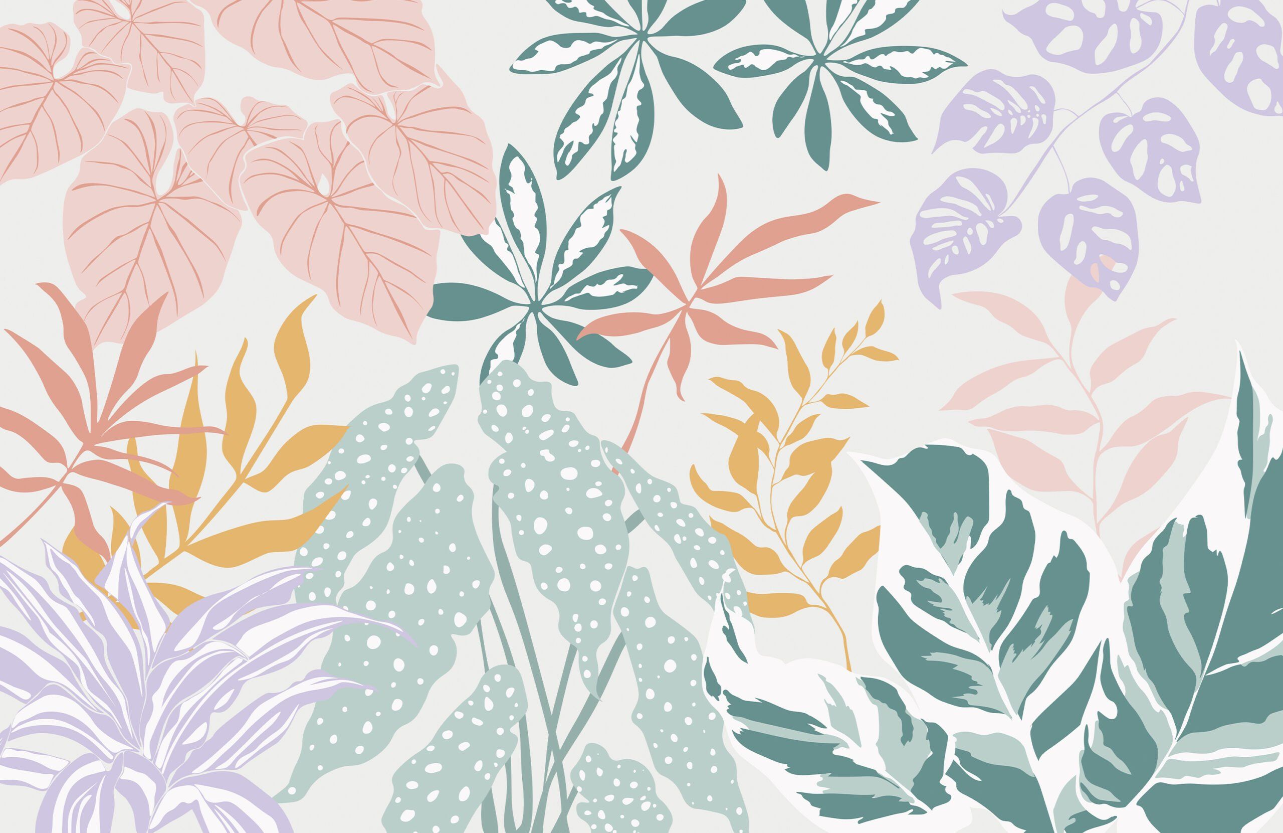 A pattern of colorful leaves on a white background - Botanical