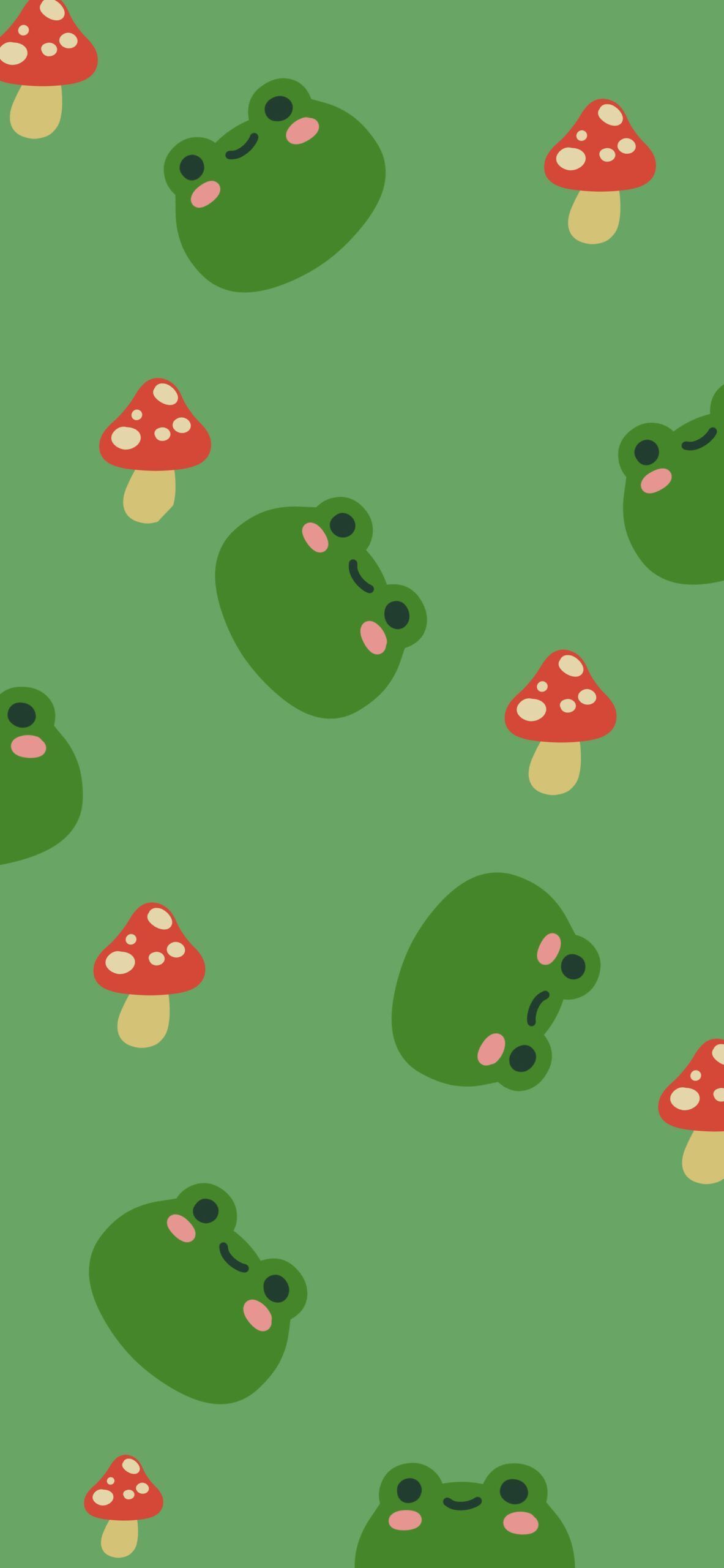 A wallpaper with frogs and mushrooms - Frog, kawaii