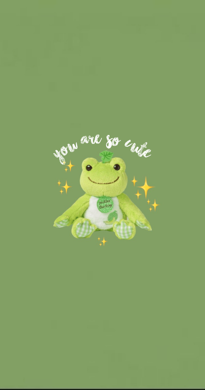 Green frog wallpaper with a cute frog plushie - Frog