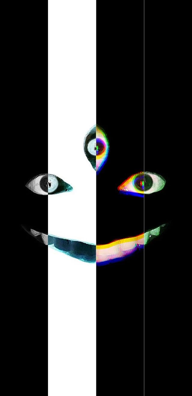 An abstract image of eyes looking out from a split screen. - Psychedelic