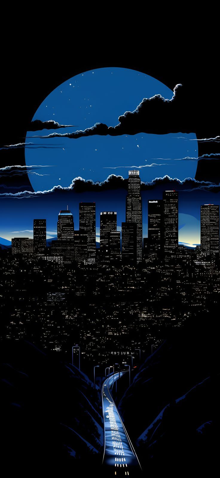 Los Angeles Skyline: Calm Blue Aesthetic Wallpaper iPhone. Black and blue wallpaper, Galaxy wallpaper iphone, Android wallpaper dark