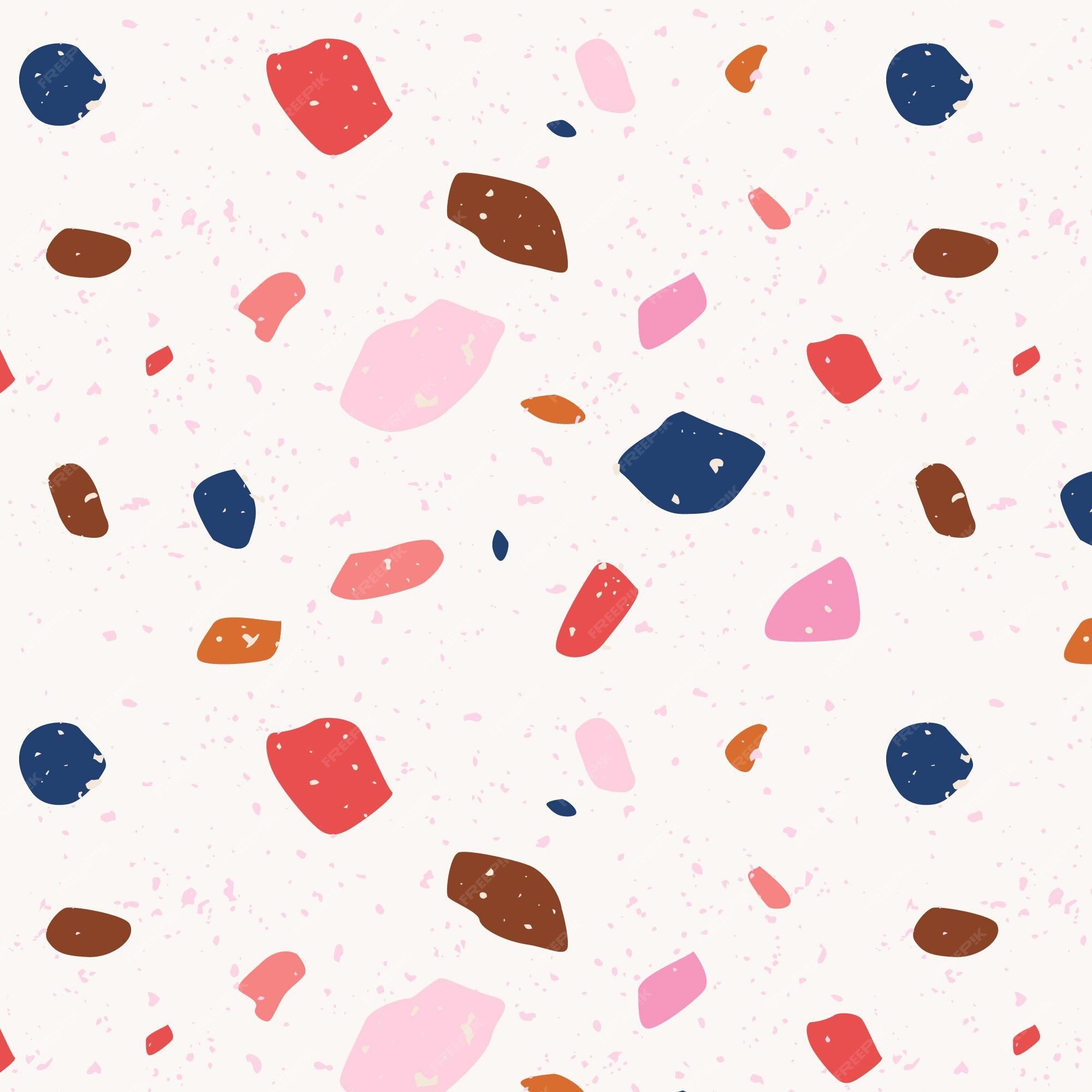 A watercolor pattern with irregular shapes in pink, blue, and navy. - Terrazzo