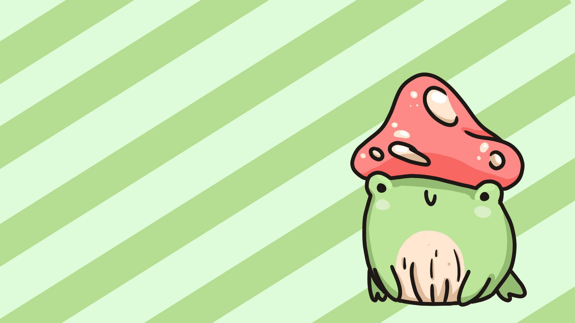 Download Kawaii Frog In A Mushroom Hat Wallpaper