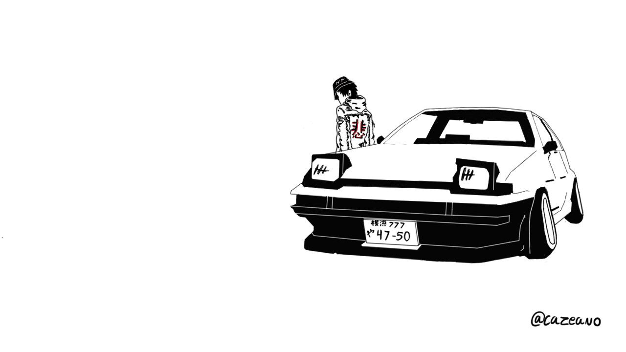 Initial D, Toyota, AE86, anime, illustration, white background - Toyota AE86