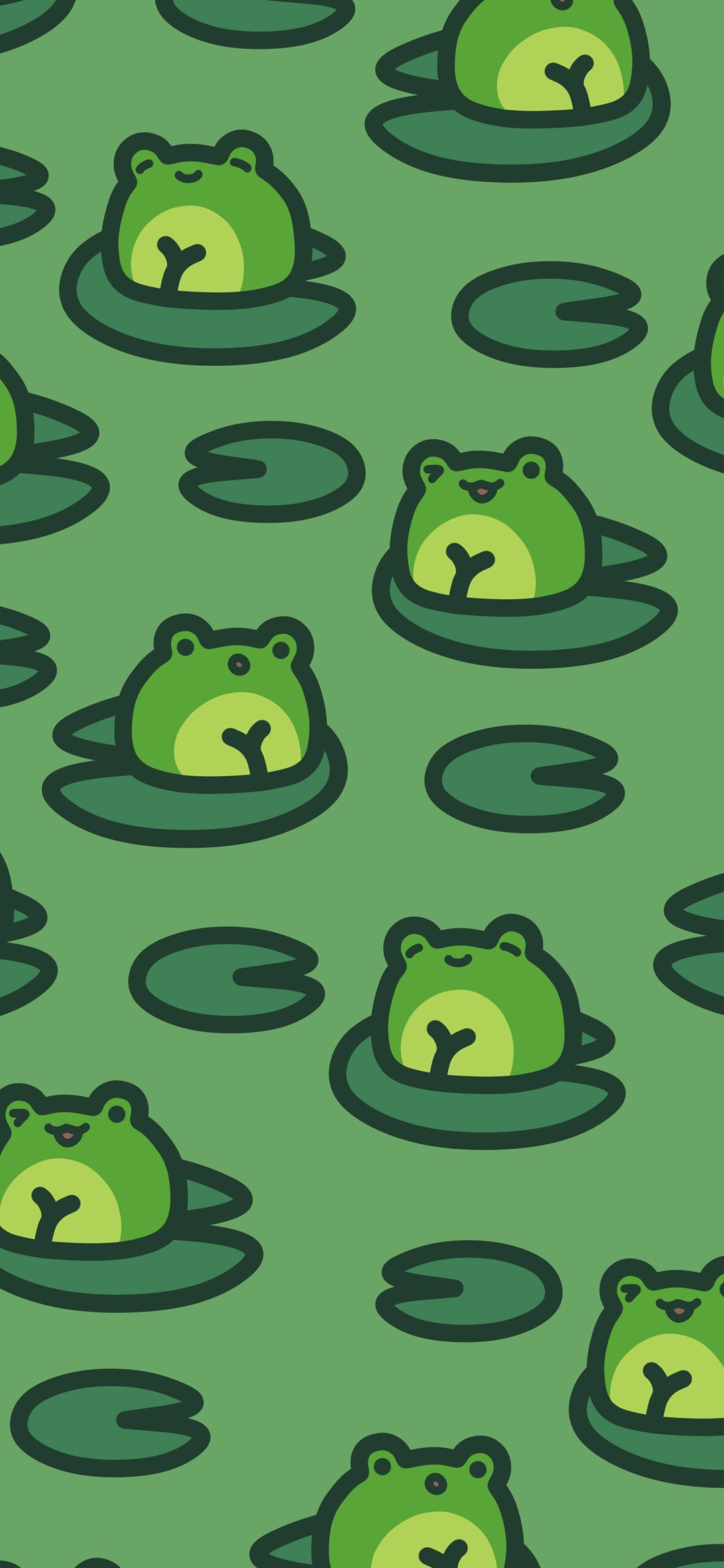 A pattern of green frogs sitting in the water - Frog, kawaii