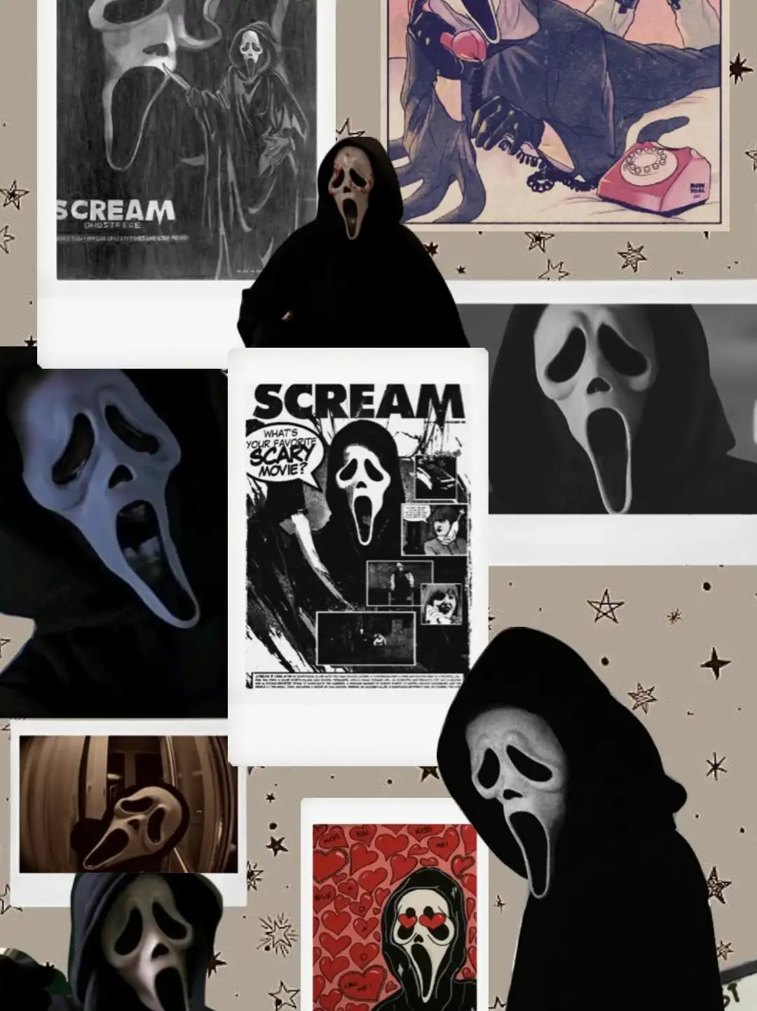 Collage of images of the ghostface mask from the scream movies - Ghostface