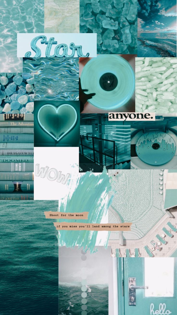 Aesthetic phone background collage in blue and white - Aqua