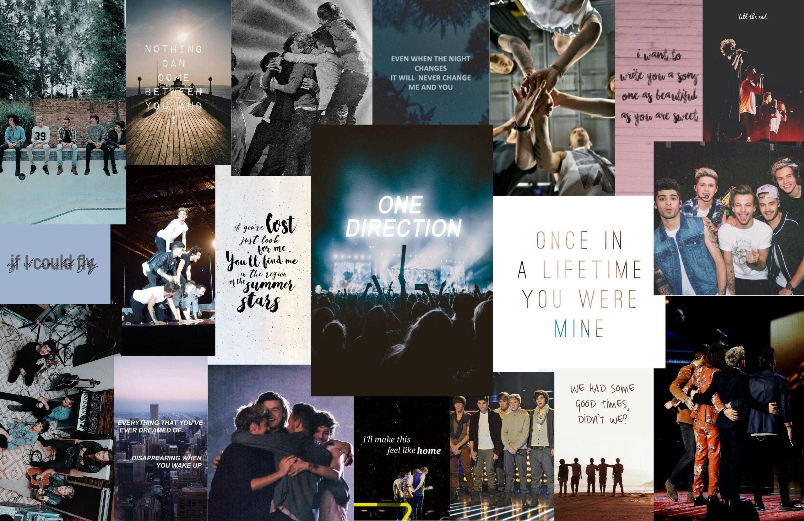 Collage of One Direction pictures, lyrics, and quotes. - Computer
