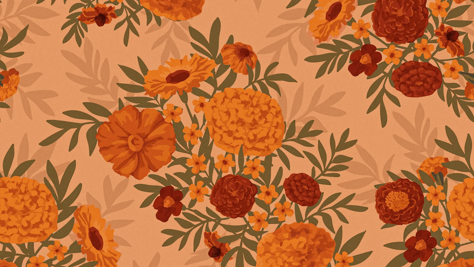 A pattern of orange and red flowers on a brown background - Computer