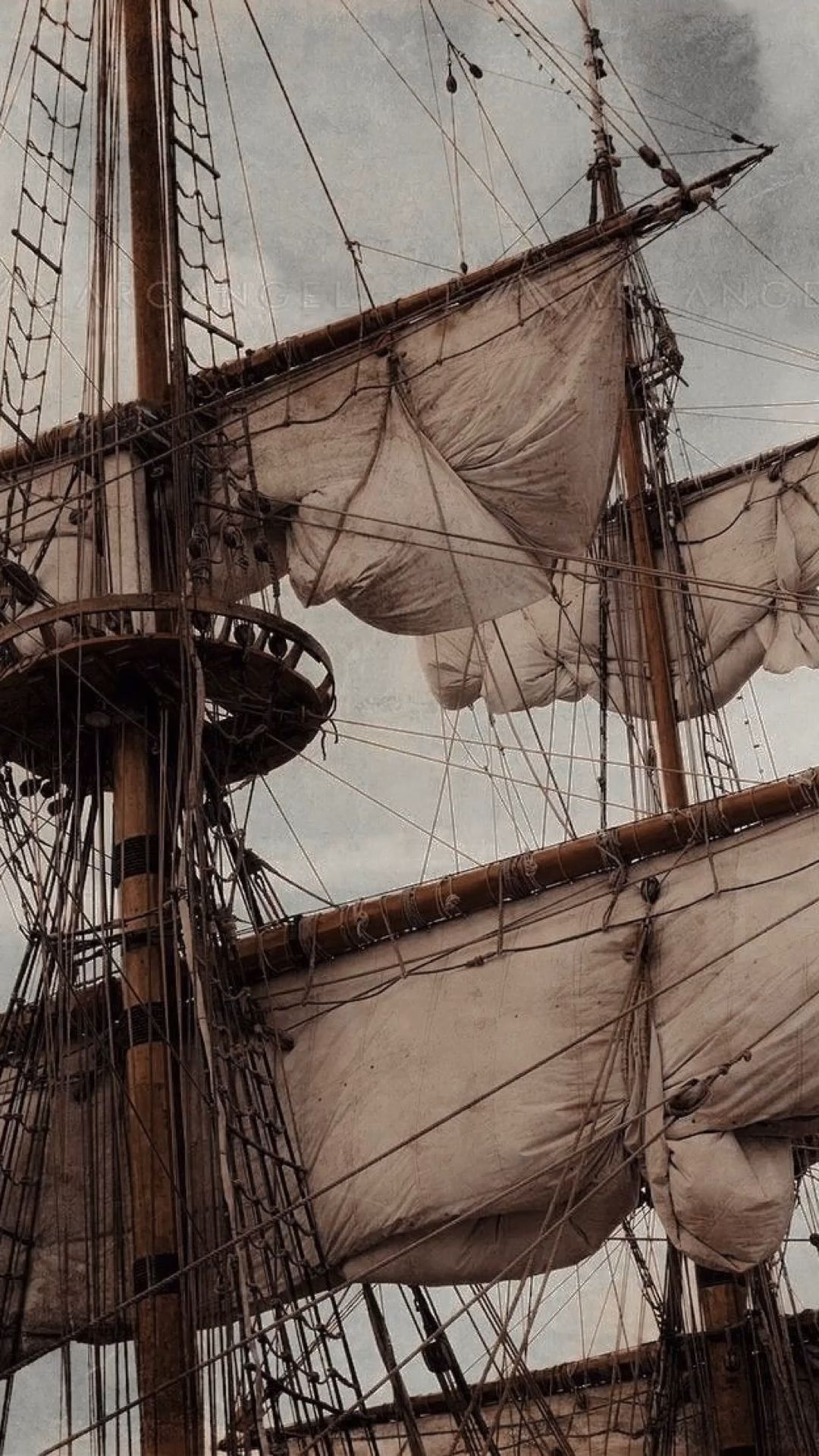 A photo of a ship's rigging and sails - Pirate