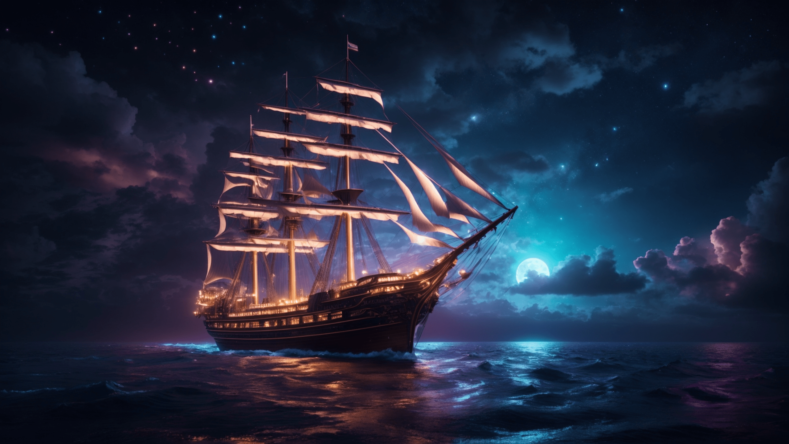 A ship sails on the ocean at night - Pirate