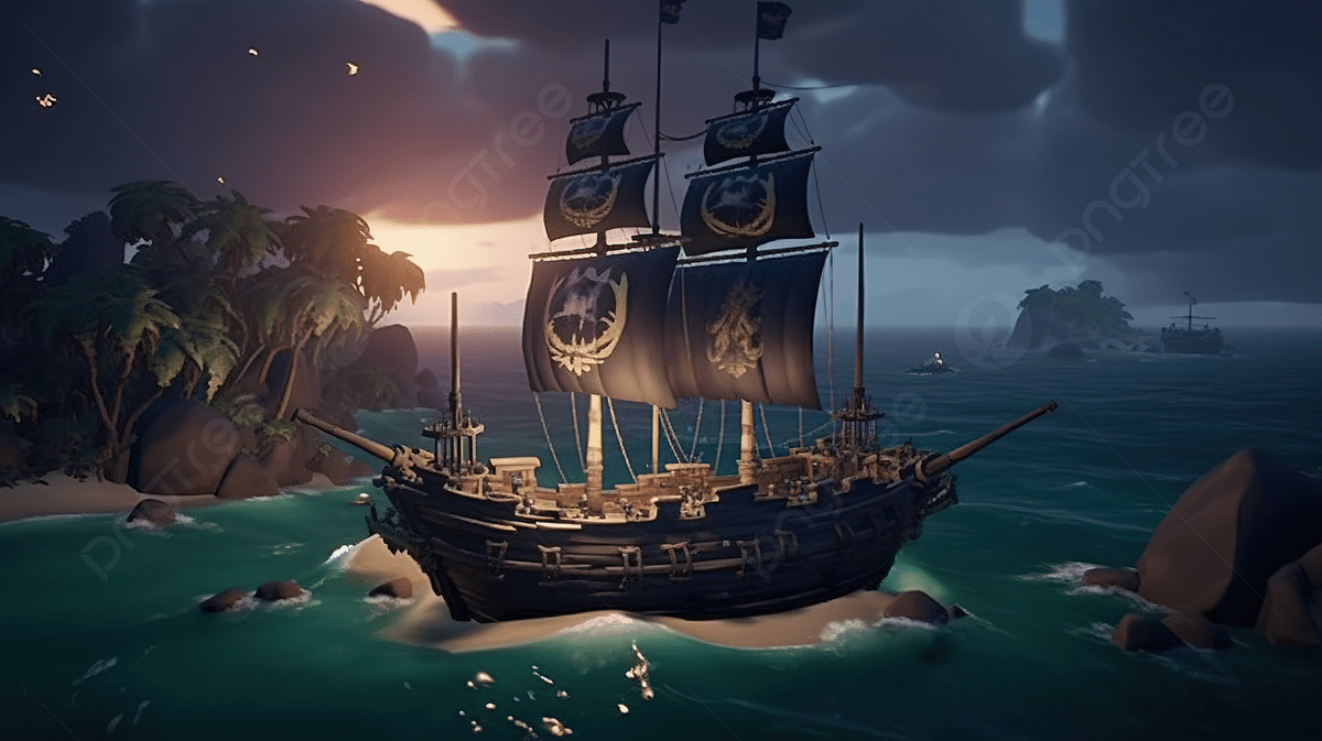Black Pirate Ship In The Ocean In An Imaginary Game Background, Sea Of Thieves Picture Background Image And Wallpaper for Free Download