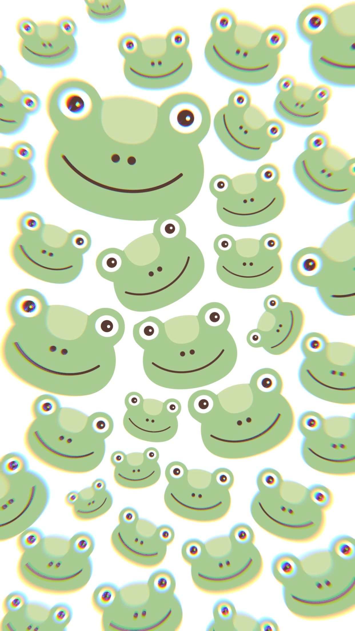 A group of green frogs are all smiling - Frog