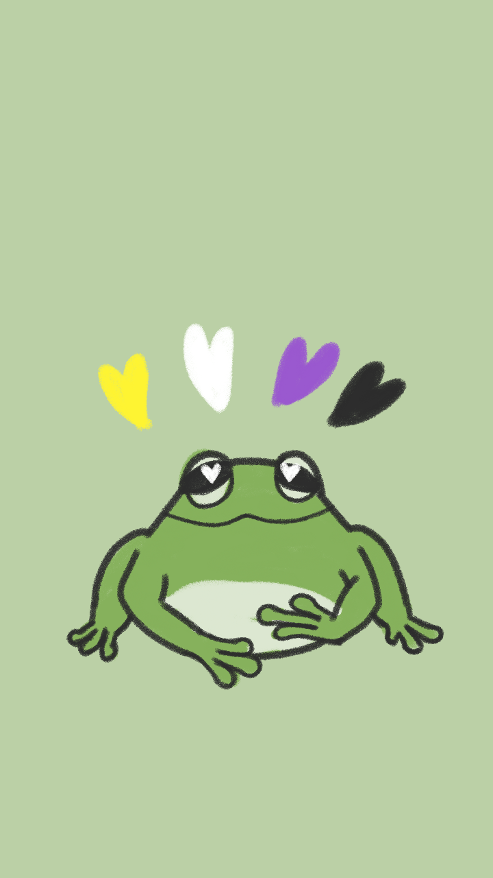 A frog with hearts on it's head - Non binary, frog