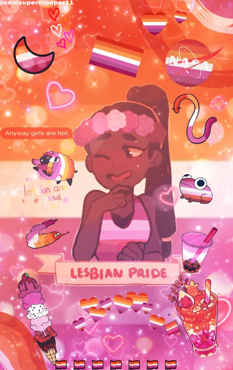 A collage of images including a cartoon character, pride flags, and ice cream. - Lesbian