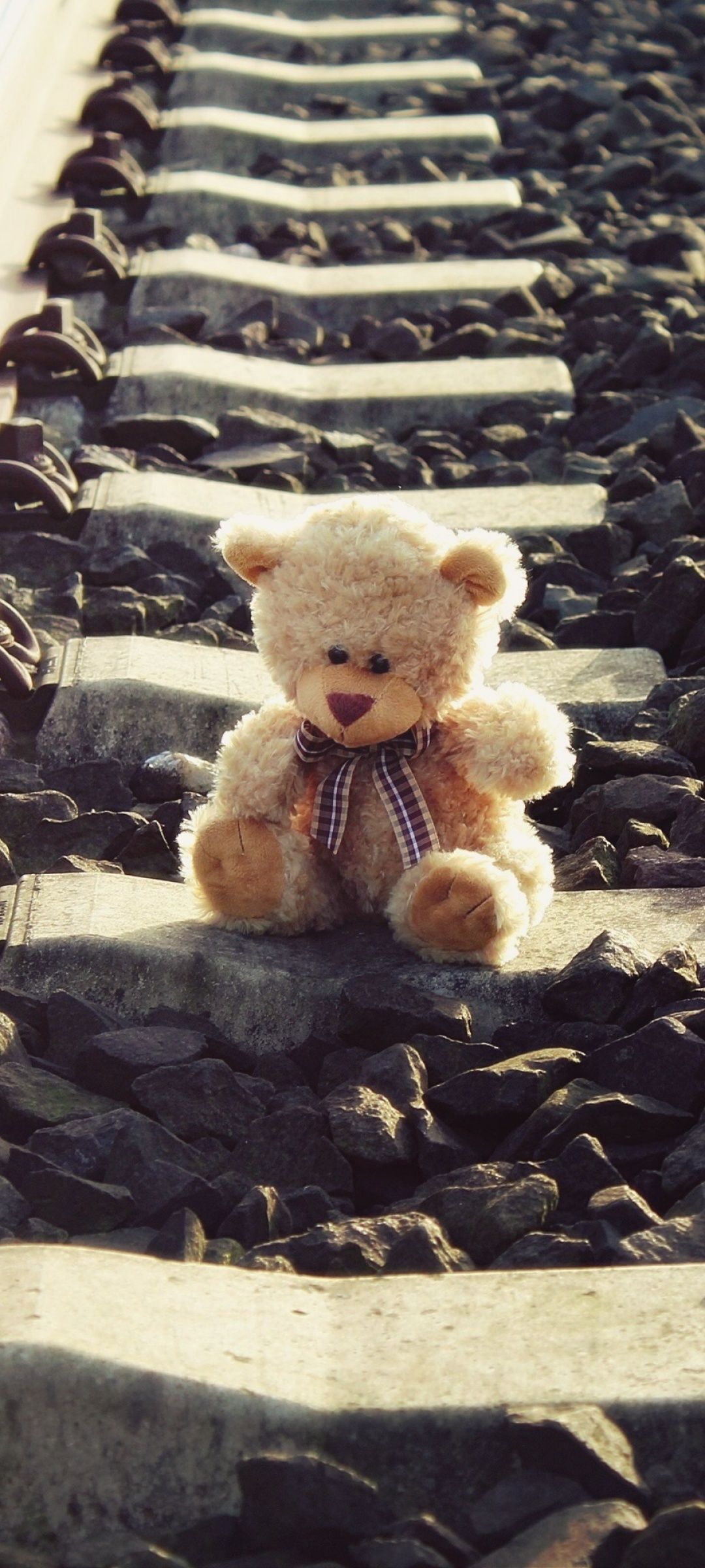 Teddy bear Wallpaper 4K, Brown aesthetic, Railway track