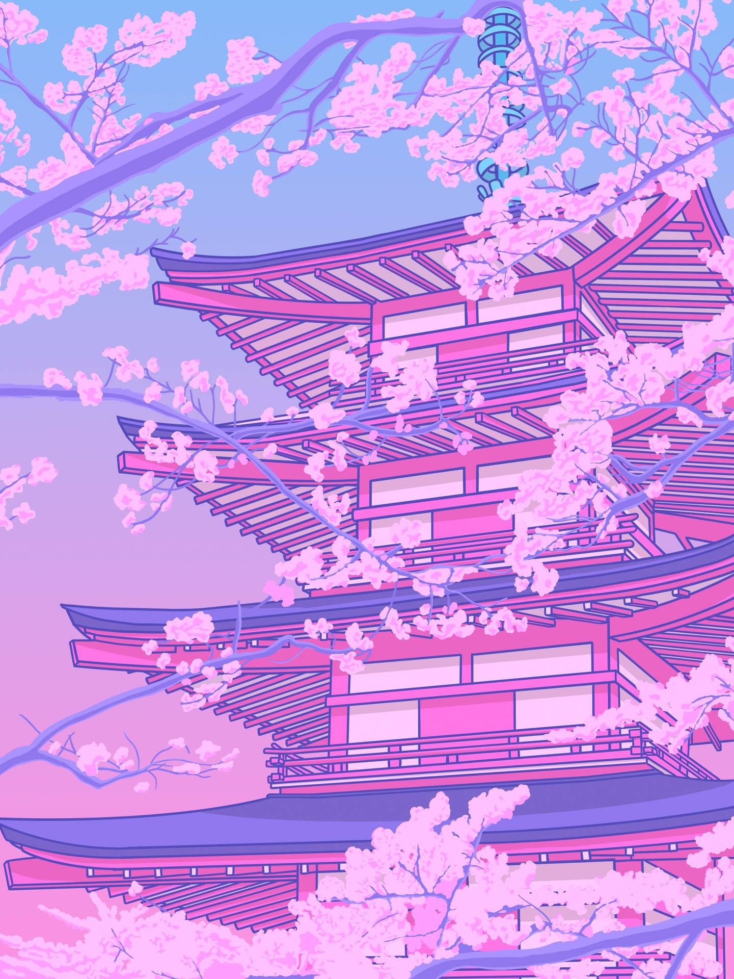 Download Pastel Japanese Aesthetic Pink Pagoda Wallpaper