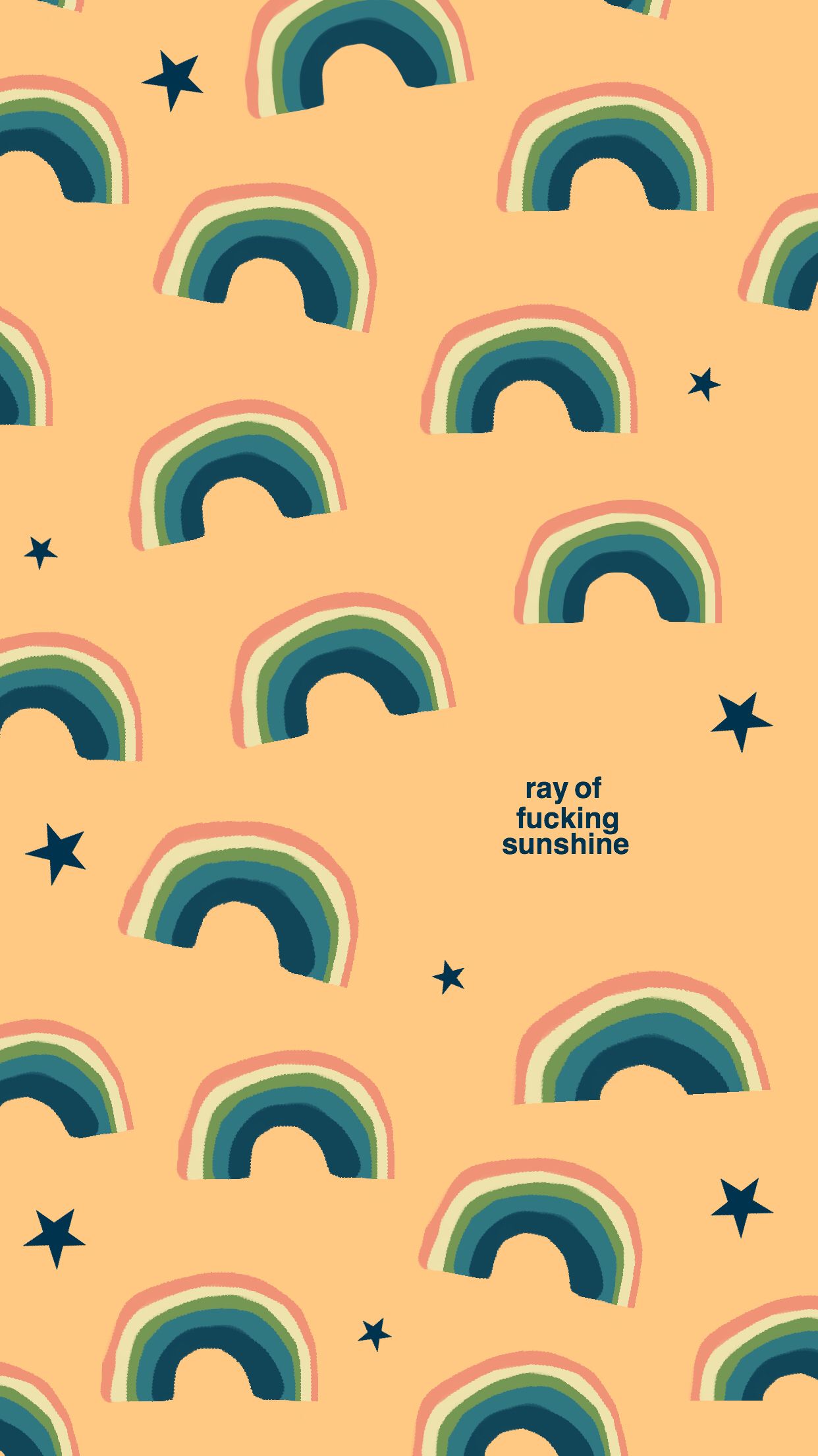 A phone background with rainbows and the words 