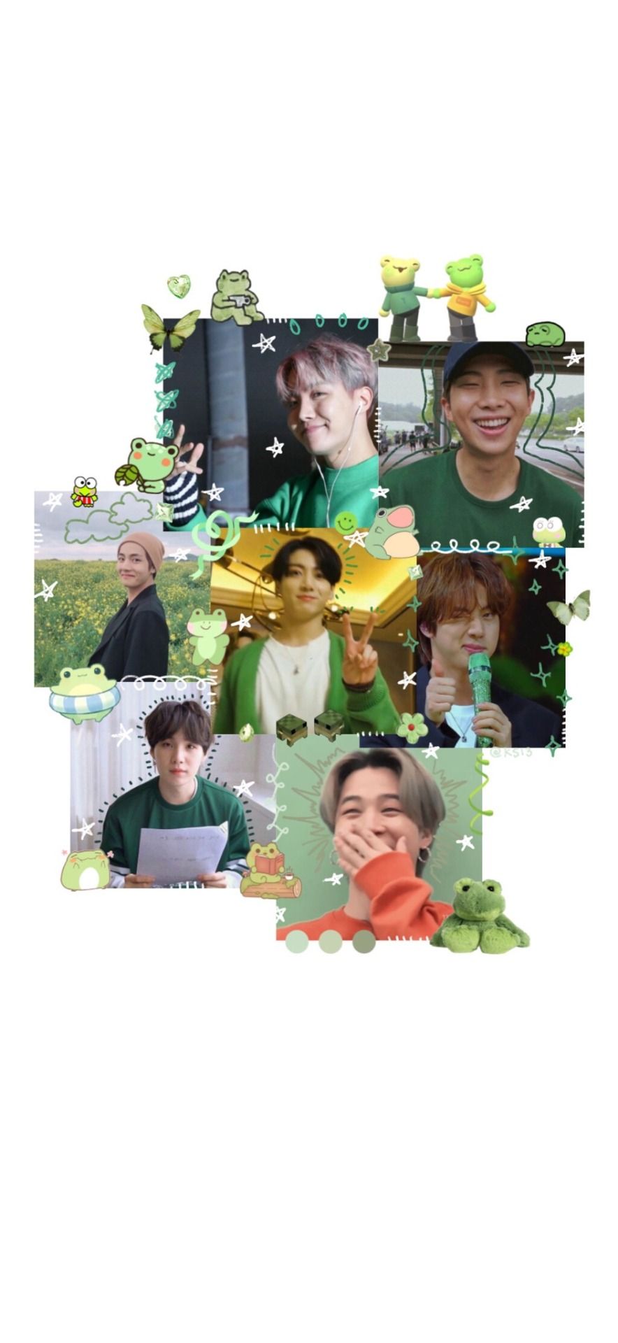 A collage of jimin with a green aesthetic - Frog