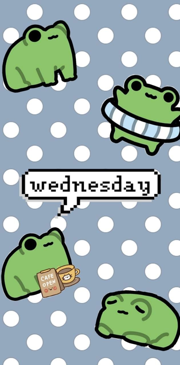 A poster with three frogs and the word wednesday - Frog