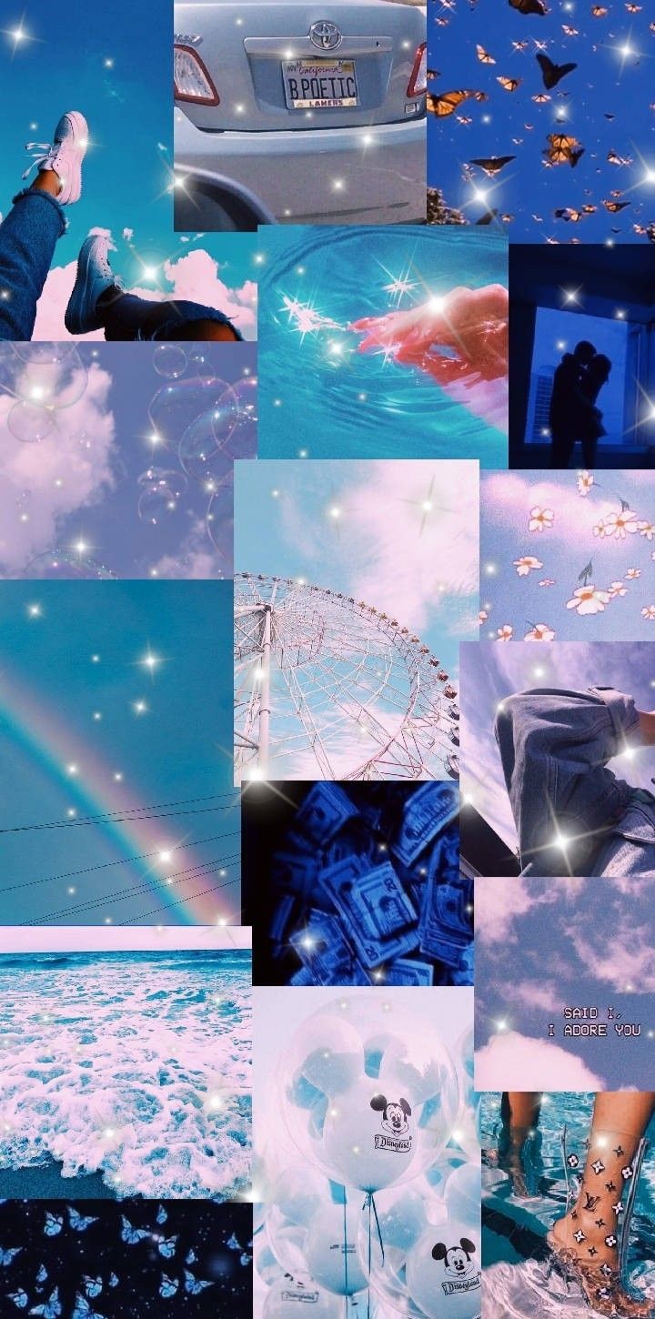 Aesthetic background with blue and white images - Blue, Leo