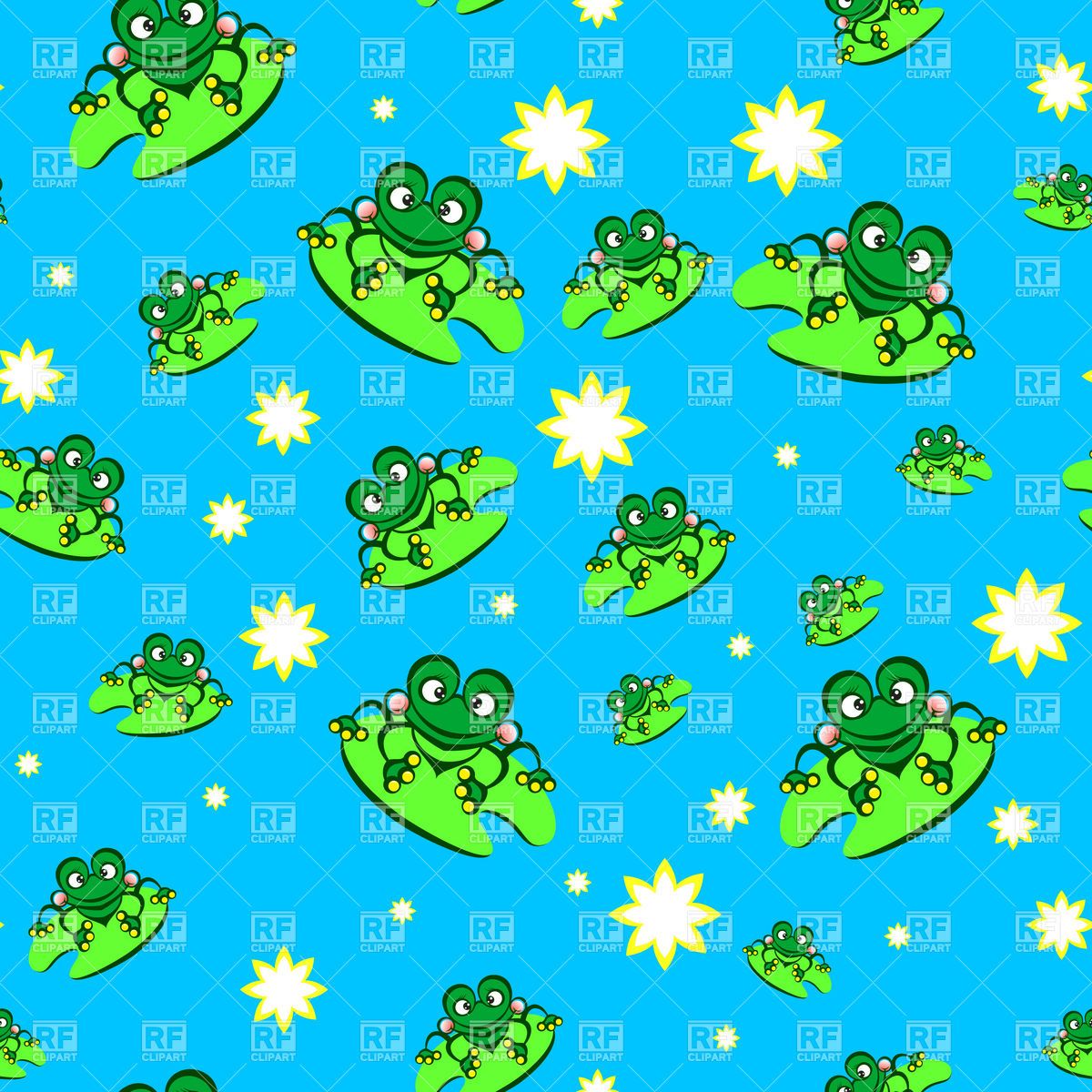 Seamless pattern with green frogs on the lily pads - Frog