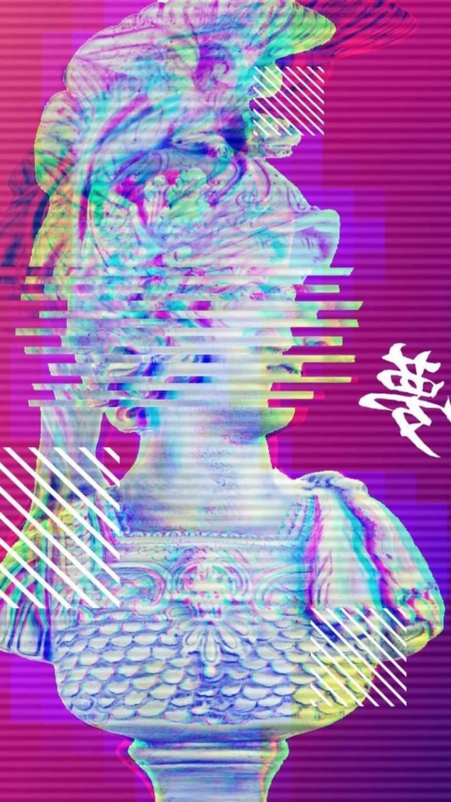Aesthetic phone wallpaper of a bust of a man with a helmet - Dark vaporwave
