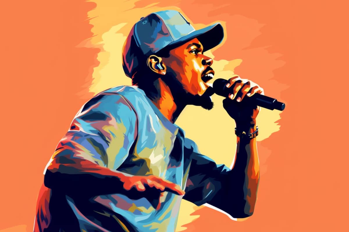 A digital painting of a rapper holding a microphone. - Chance the Rapper