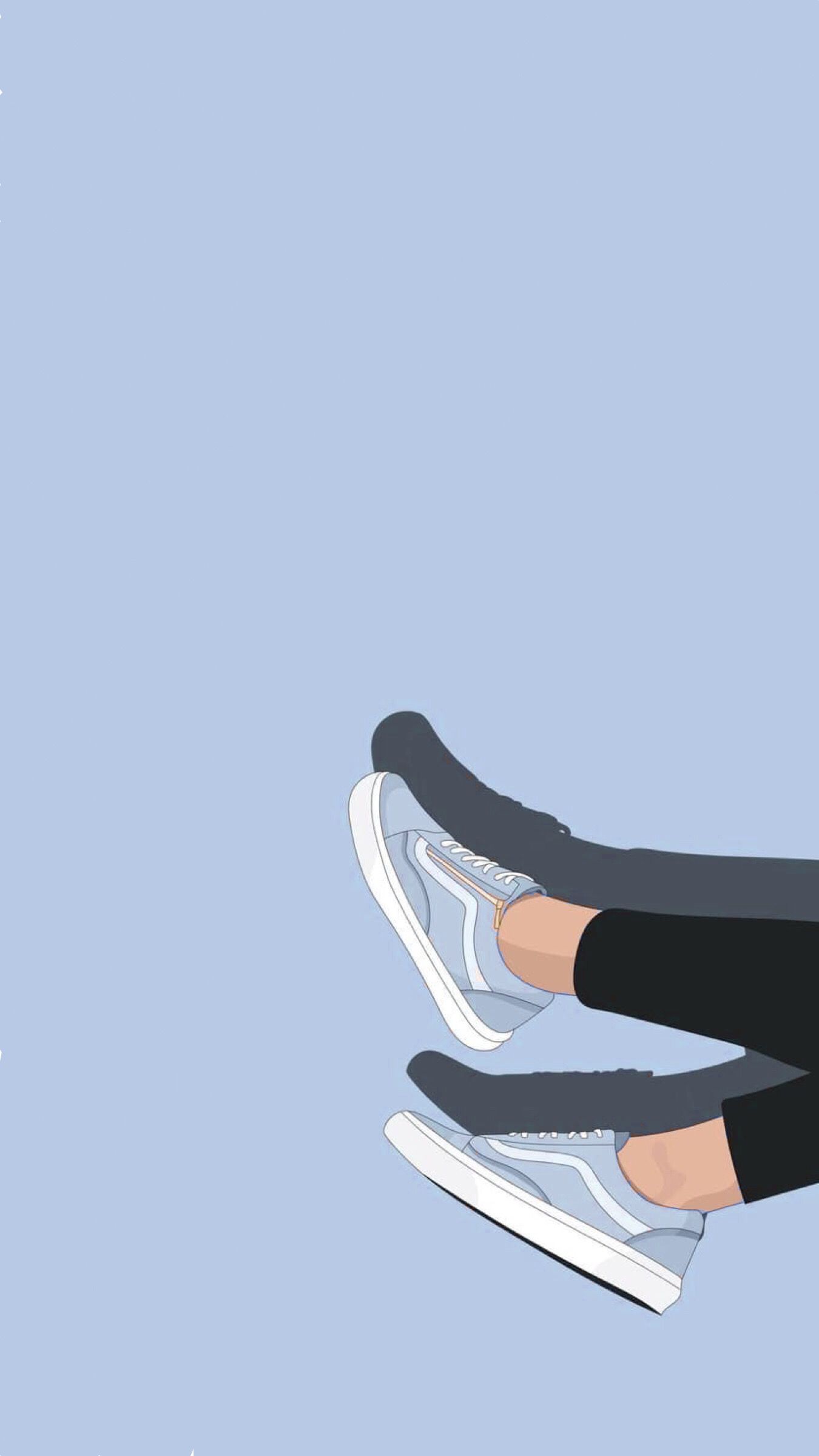 Aesthetic wallpaper for phone background, featuring a pair of feet in sneakers on a blue background - Vans, shoes, blue anime