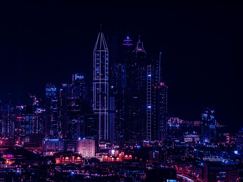 Wallpaper city, night, lights of buildings, cityscape desktop wallpaper, HD image, picture, background, de0d93