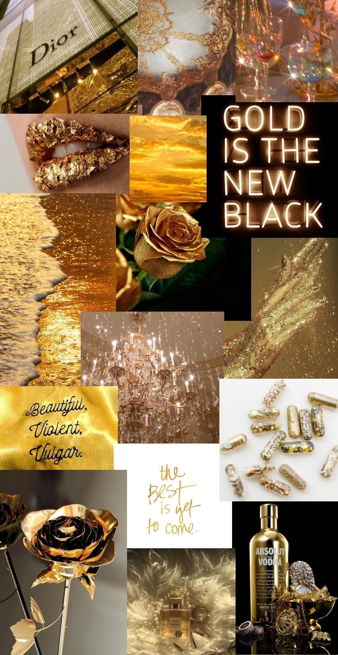Aesthetic collage of gold and black images - Gold, Dior