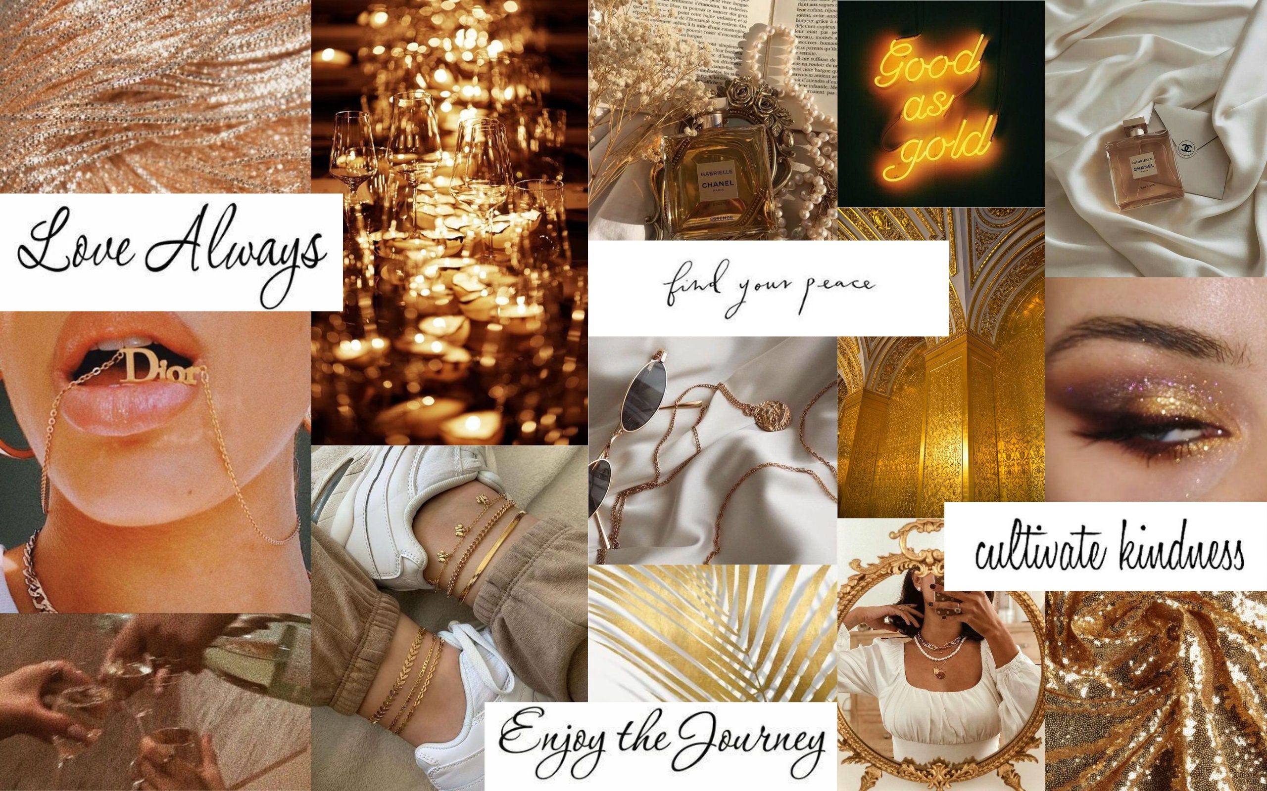 A collage of images with gold and glitter - Gold, collage, school, Chanel