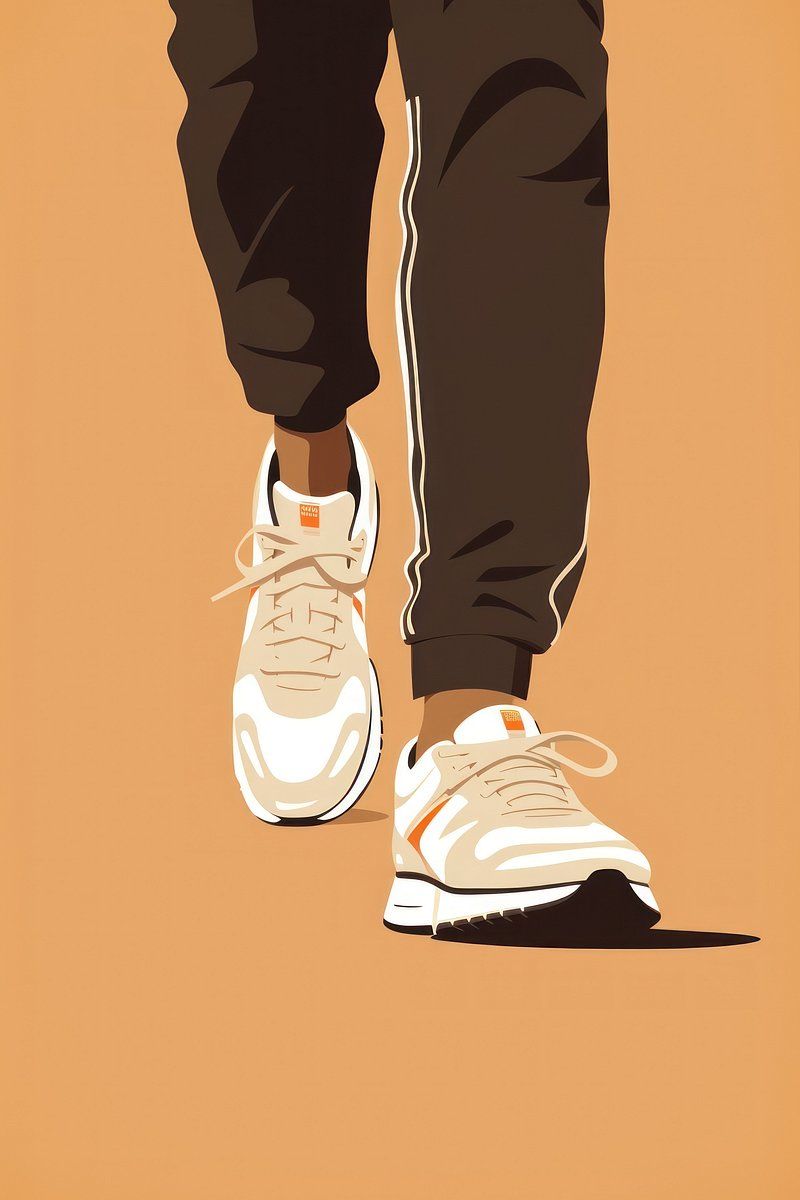 Illustration of a person wearing jogging pants and sneakers - New Balance
