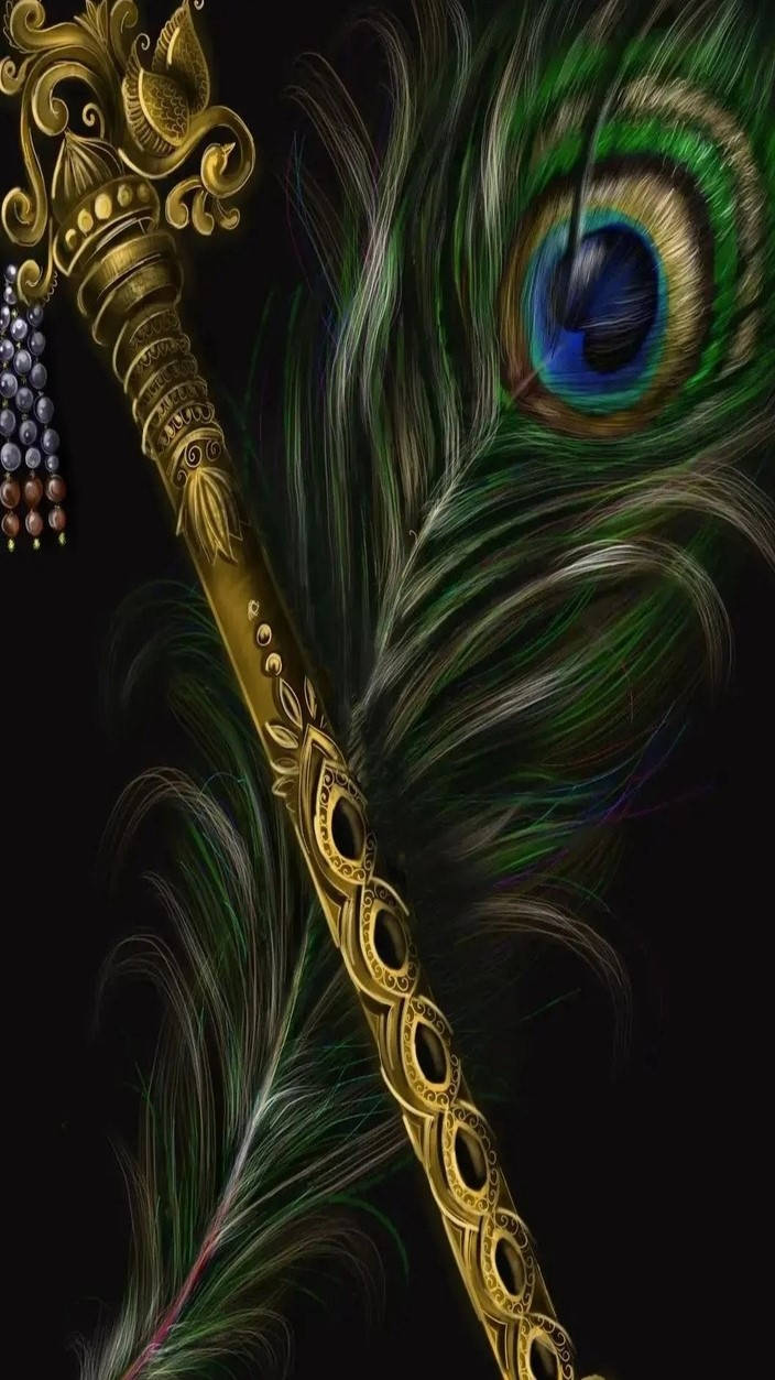 Download Krishna iPhone Bansuri And Peacock Wallpaper