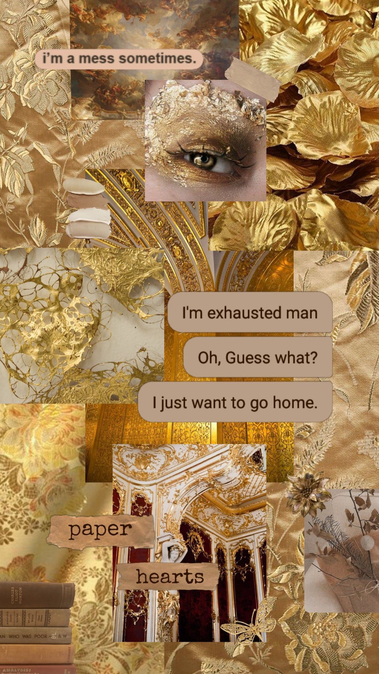 A collage of pictures with gold and brown - Gold