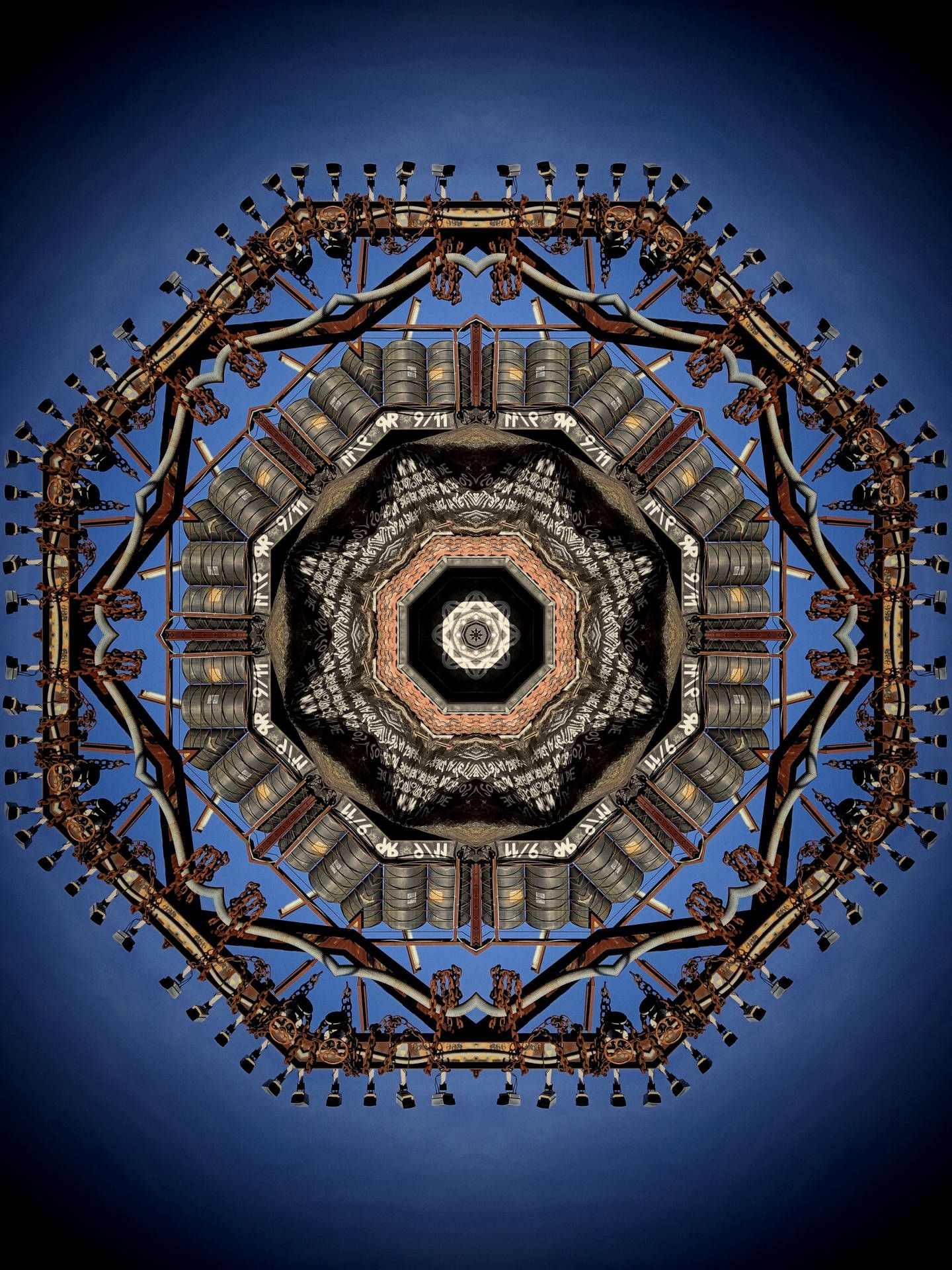 A digital image of a kaleidoscope pattern with a steampunk theme. - Steampunk