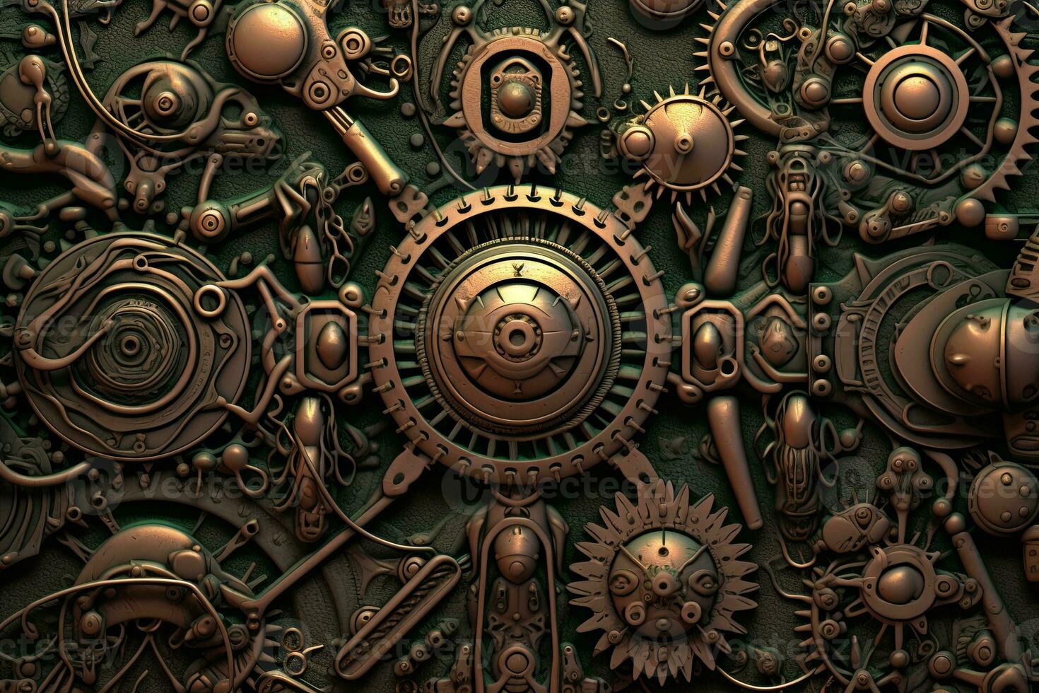 an image of a steampunk background with many gears generative AI