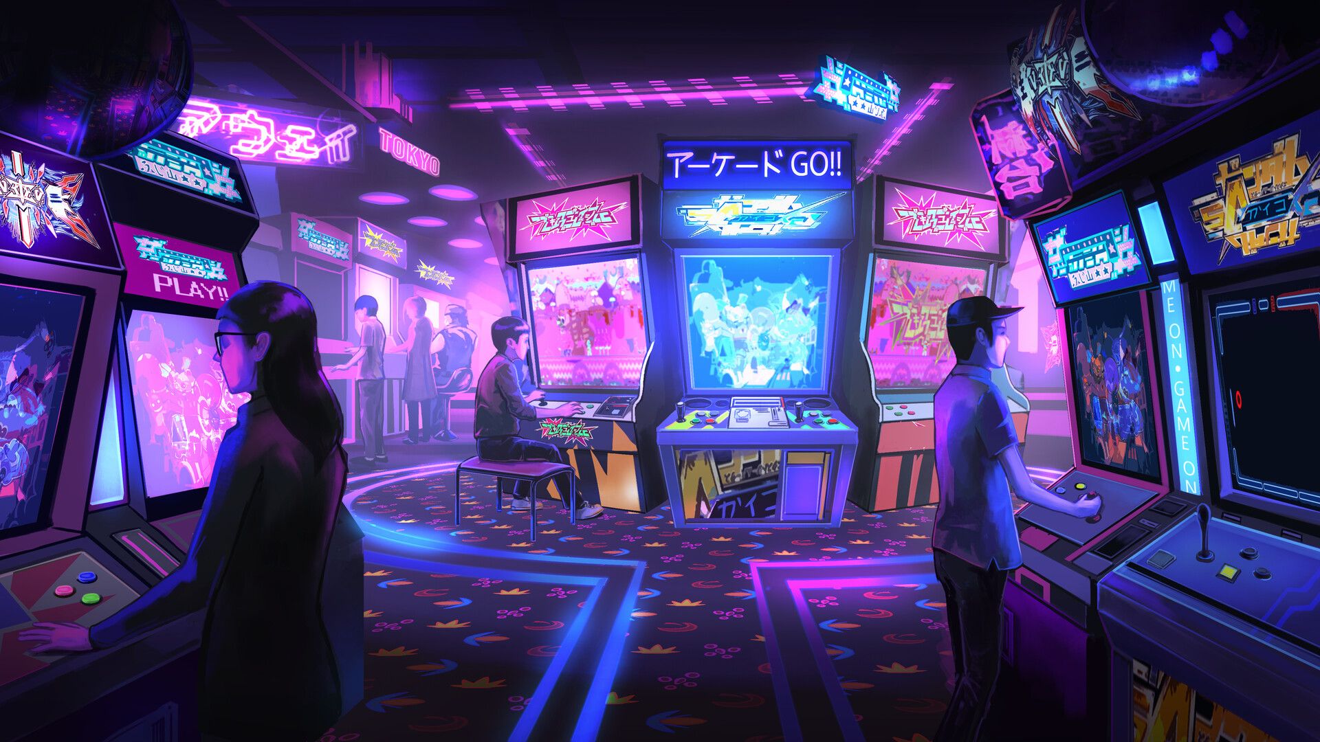 An arcade with neon lights and games - Arcade