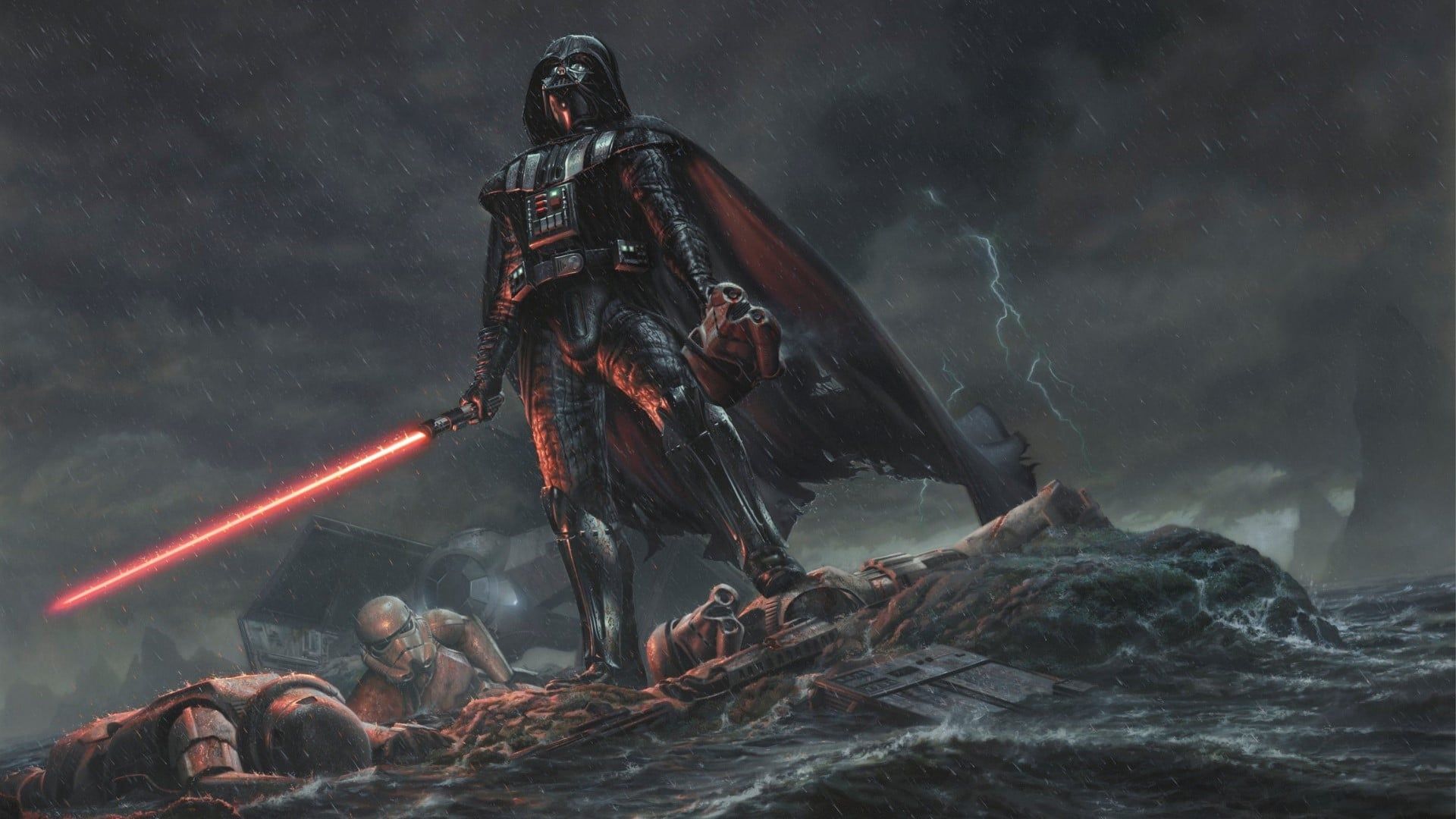 Darth Vader standing on a pile of dead bodies in the sea - Darth Vader