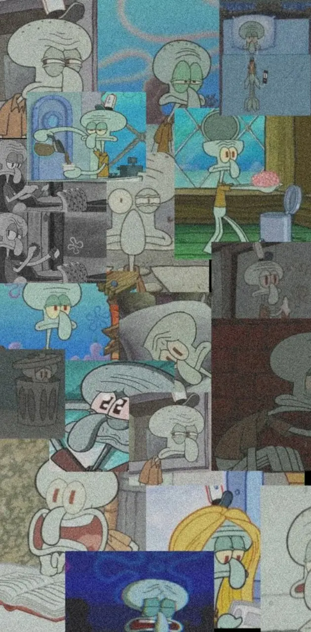 A collage of Squidward from Spongebob Squarepants in various scenes. - Squidward