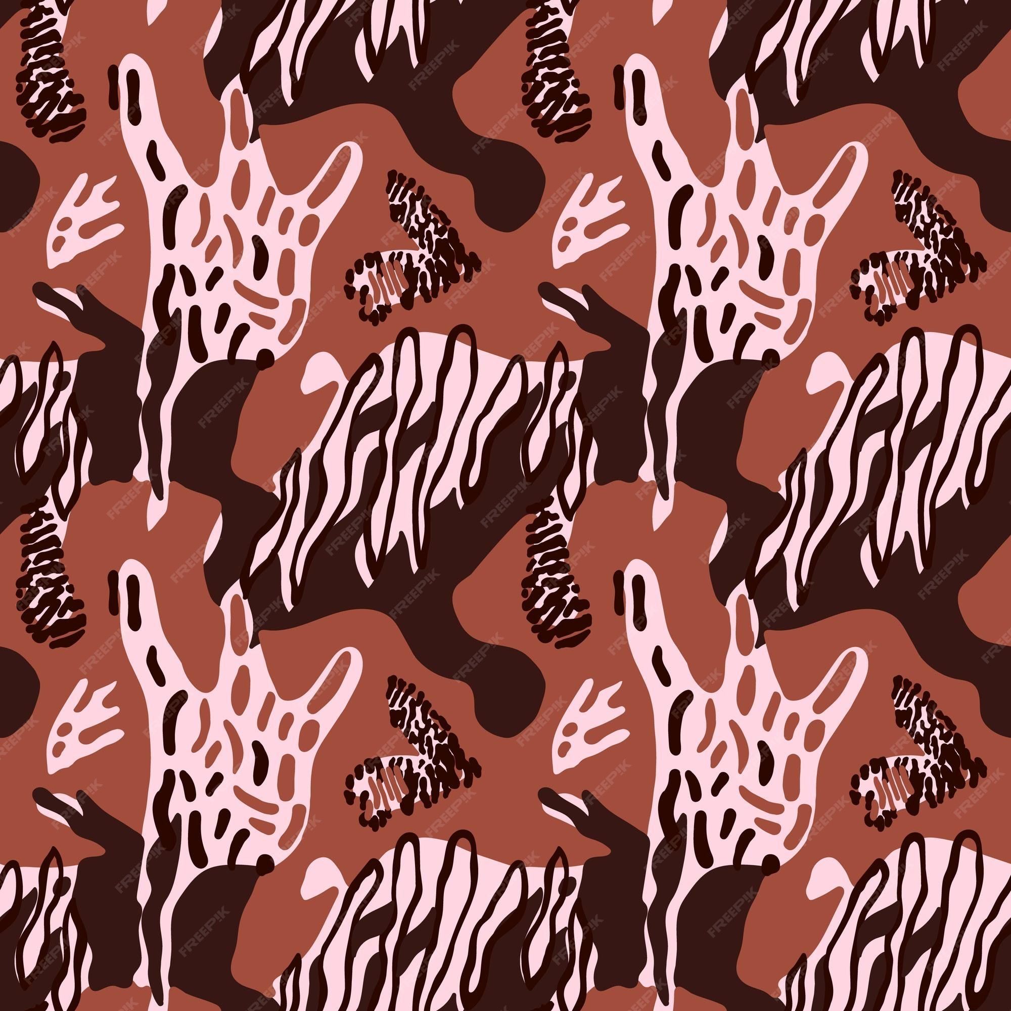 Seamless pattern with giraffe, zebra and cheetah prints. Hand drawn animal camouflage. Design for fashion, textile, fabric, wrapping paper, wallpaper, home decor. Vector illustration - Leopard