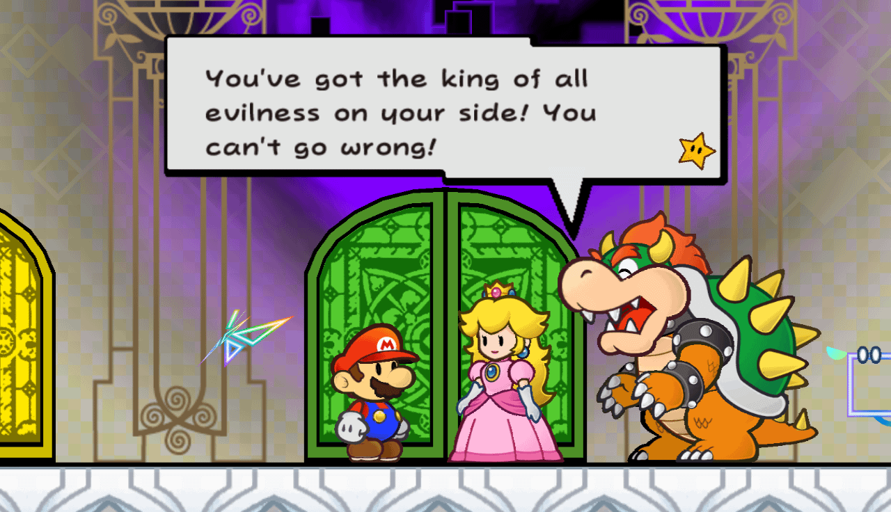 Paper Mario: The origional game, where Bowser is a huge green dinosaur - Bowser